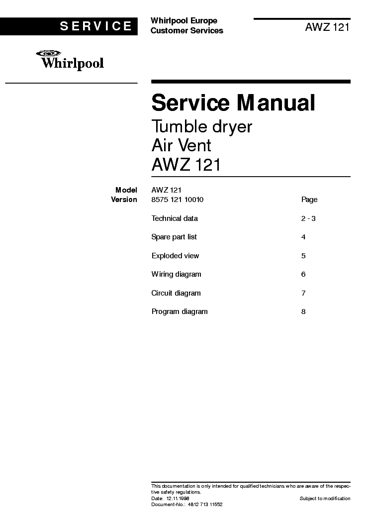 Whirlpool 855785601001 Service Manual